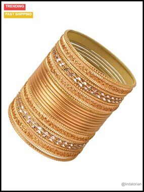 Indian Bangle Bracelets Set of 24 Antique Gold Tone Textured Chura